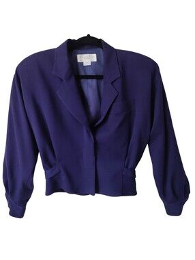 Vintage CHRISTIAN DIOR 100% Wool Blazer Sz 4 Blue Purple Separates Womens NWT